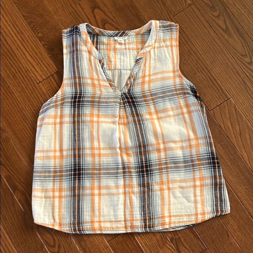 Plaid Sleeveless Top - Orange and Blue